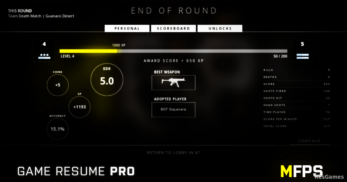 Addon MFPS Game Resume Pro